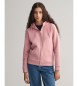 Gant Felpa con cappuccio e zip con scudo tono su tono rosa