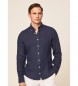 Hackett London Marinblå linneskjorta med smal passform