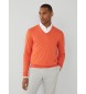 Hackett London Kaszmirowy sweter V pomarańczowy