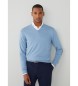 Hackett London Kaszmirowy sweter V niebieski