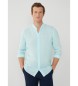 Hackett London Garment Dye Linen Turquoise Shirt