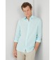 Hackett London Garment Dye Linen Turquoise Shirt