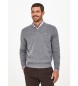 Hackett London Pull col V en laine d'agneau gris