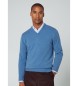Hackett London Niebieski sweter z wełny jagnięcej z dekoltem V
