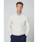 Hackett London Camisola de lã de borrego com decote em V branco