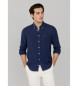 Hackett London Camisa de linho tingida em azul-marinho de corte � medida