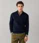 Hackett London Pull col zippé en Lambswool câblé marine
