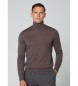 Hackett London Brązowy sweter z jedwabiu merynosowego