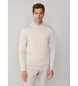 Hackett London sweater med rund hals i bomuld og silke, cremehvid