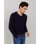 Hackett London Jersey Cotton Silk V Neck marino
