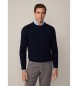 Hackett London Merino Cash Mix Crew navy