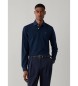 Hackett London Navy Slim Fit Logo Long Sleeve Polo Shirt