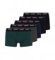 HUGO Pack 5 Green, navy, black stretch boxer shorts
