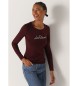 Lois Jeans Kastanienbraunes langrmeliges Basic-T-Shirt mit Steinchen-Juwelen-Logo