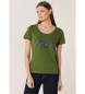 Lois Jeans Logo Flora Kurzarm-T-Shirt grüner Druck