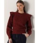 Lois Jeans Round neck jumper with ruffles on shoulders maroon