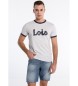Lois Jeans T-Shirt Kurzarm Rippe Kontrast Logo Grau