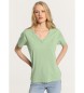 Lois Jeans T-shirt basic a maniche corte con doppio scollo a V in costina verde