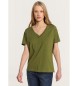Lois Jeans Kortærmet basis-T-shirt med dobbelt ribkrave i V-udskæring grøn