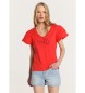 Lois Jeans Kurzärmeliges Puff-T-Shirt mit Logo-Stickerei rot