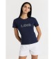 Lois Jeans Kurzärmeliges T-Shirt mit marineblauem Strass-Logo