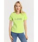 Lois Jeans Limonengrünes Kurzarm-T-Shirt mit Strass-Logo