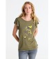 Lois Jeans T-shirt con volant grafica in lurex leopardato verde