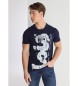 Lois Jeans Kortärmad t-shirt med marinblått graffititryck