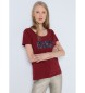 Lois Jeans Kurzarm-T-Shirt Floral Logo Maroon Druck