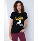 Lois Jeans Czarna koszulka z krótkim rękawem z nadrukiem