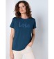 Lois Jeans Blaues T-Shirt mit Puffprint und kurzen Ärmeln