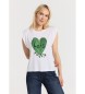 Lois Jeans T-Shirt mit Rundhalsausschnitt, Macadamia-Blattdruck und Perlen