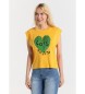 Lois Jeans T-shirt med rund halsringning och tryck av macadamia-blad och pärlor
