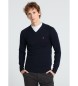 Lois Jeans Pull basique  col en V avec broderie taureau marine