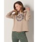 Lois Jeans Grafisk brun sweatshirt med huva och luva