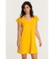 Lois Jeans Krótka sukienka z dekoltem V i dziurkowanymi rękawami, żółta