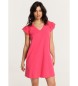 Lois Jeans Kurzes Kleid mit V-Ausschnitt und rosa gestanzten Ärmeln