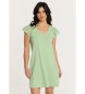 Lois Jeans Kort kjole med V-udskæring og stansede ærmer grøn