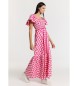 Lois Jeans Lang boho-kjole med flagrende ærmer honeycomb vichy multicolour pink print