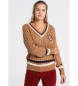 Lois Jeans Pull Cable col V College 62 marron