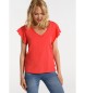 Camiseta Lois Jeans - Slub Cuello Pico rojo