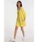 Lois Jeans Bomuldsrynket kjole med knapper gul