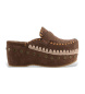 Mou Zuecos de piel Clog overstitching marr�n