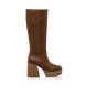 Mustang Brown leather boots Setenta -Heel height 10cm