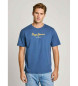 Pepe Jeans T-shirt blu con logo vestibilità regolare