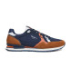 Pepe Jeans Brit Road Scarpe da ginnastica in pelle blu scuro e marrone