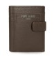 Pepe Jeans Checkbox leather wallet with click closure Brown