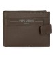 Pepe Jeans Checkbox Navpična denarnica iz rjavega usnja z zapiranjem na klik