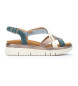 Pikolinos Palma leather sandals blue -Height 4,5cm wedge