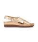 Pikolinos Sandali con zeppa in pelle dorata Cadaqus con chiusura a strappo